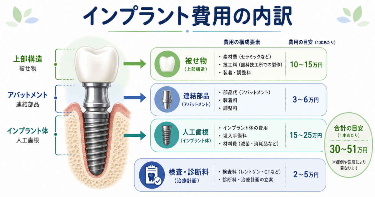 ■インプラント1本あたりの費用相場と料金の内訳