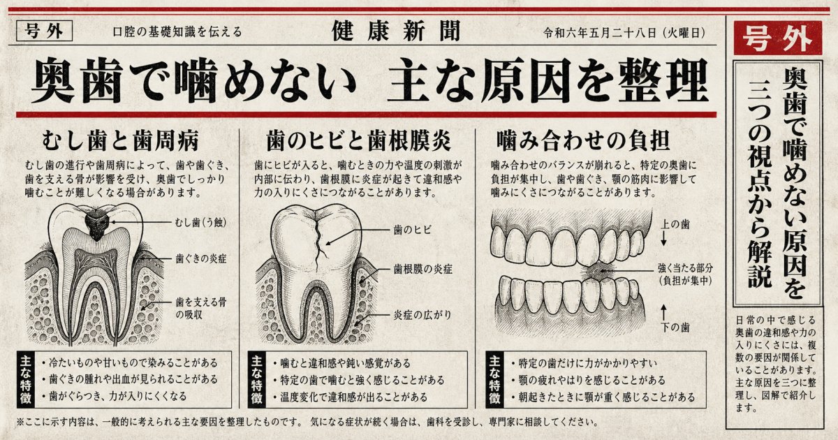 奥歯で硬いものが噛めない・痛む代表的な原因とは?