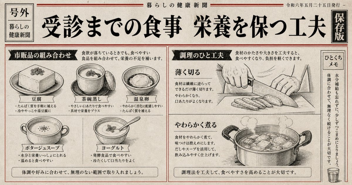 受診までに無理なく栄養を保つ食事法と市販食品の活用