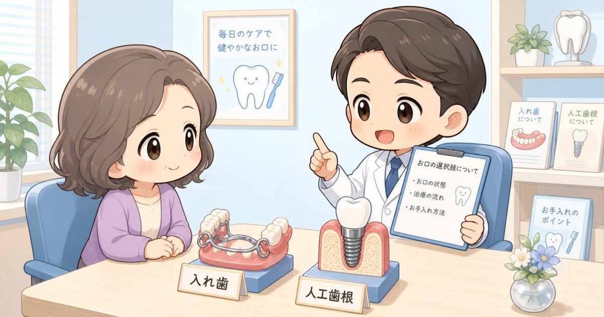 入れ歯と人工歯根どっちを選ぶ？費用や寿命の違いを歯科医師が解説