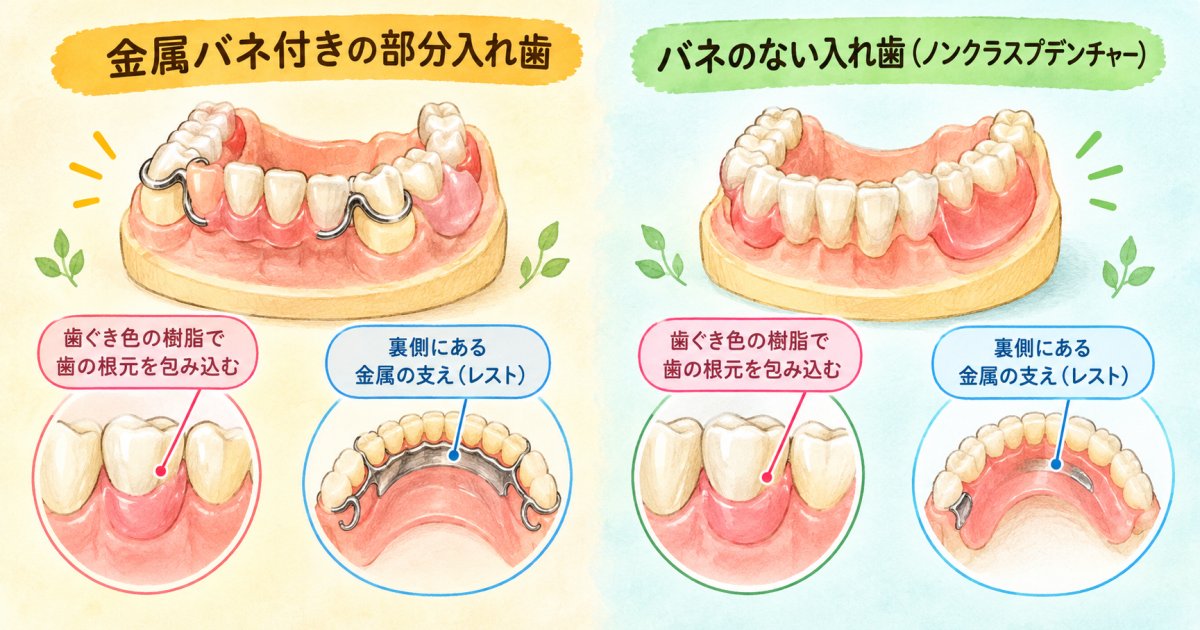 バネのない入れ歯の特徴とは：素材・固定の仕組みと金属バネ付きとの違い