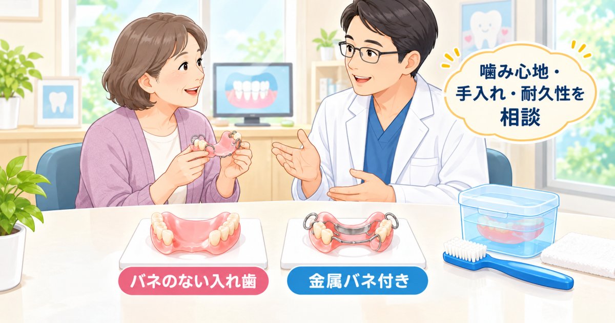 バネのない入れ歯の特徴を知り、金属バネとの噛み心地や寿命の違いを確認